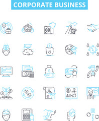 Corporate business vector line icons set. Company, Business, Corporate, Management, Organization, Profits, Industries illustration outline concept symbols and signs
