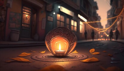 Fototapeta na wymiar Happy Diwali - Illustration of Diwali Diya, generative ai