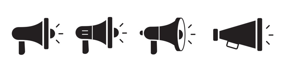 Loudspeaker megaphone icon set. Megaphone icon set. Electric megaphone with sound or marketing advertising. Megaphone icon, loud speaker icon