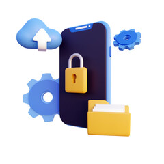 File protection smart phone 3d render Transparent Background