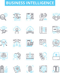 Business intelligence vector line icons set. Business, Intelligence, Analytics, Data, Technology, Decision-making, Intelligence-driven illustration outline concept symbols and signs