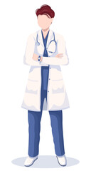 Fototapeta na wymiar The man doctor in white uniform. Medicine, therapy and healthcare concept. Isolated vector illustration for flyer, poster, banner.