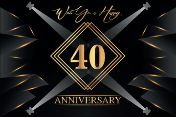 40 year anniversary celebration luxury golden color logo design with elegance gold line and number on black background