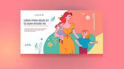 mother with her little daughters loving family parenthood childcare concept mothers day card template