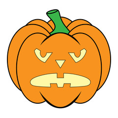 Simple Halloween scary pumpkin with funny face in flat style
