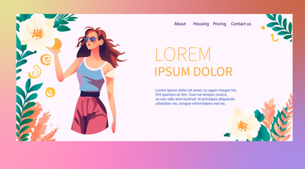 beautiful woman with flowers casual girl in sunglasses mothers day card template