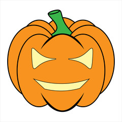 Simple Halloween scary pumpkin with funny face in flat style