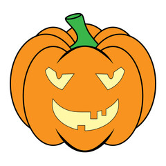 Simple Halloween scary pumpkin with funny face in flat style