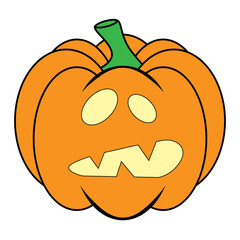 Simple Halloween scary pumpkin with funny face in flat style