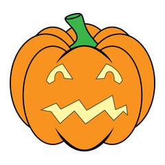 Simple Halloween scary pumpkin with funny face in flat style