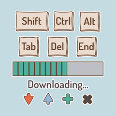 Set of PC buttons and icons. Back to 90s. Nostalgia for 1990s element. Retro style.