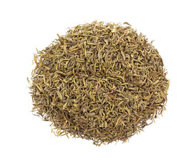 Top view of a portion of organic thyme leaf isolated on a white background.