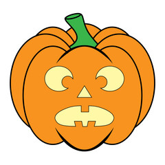 Simple Halloween scary pumpkin with funny face in flat style