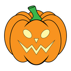 Simple Halloween scary pumpkin with funny face in flat style