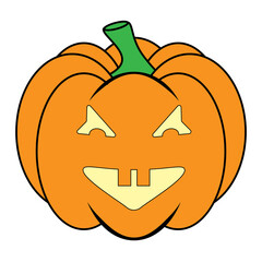 Simple Halloween scary pumpkin with funny face in flat style