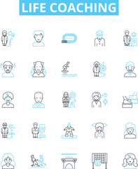 Life coaching vector line icons set. coaching, life, transformation, success, mentoring, self-help, goal-setting illustration outline concept symbols and signs