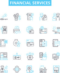 Fototapeta na wymiar Financial services vector line icons set. Finance, Banking, Payments, Investment, Insurance, Wealth, Loan illustration outline concept symbols and signs