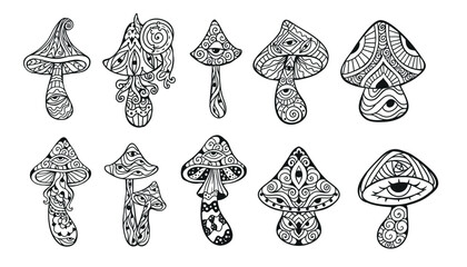 Magic Mushrooms. Vector illustration. Mushrooms hippie