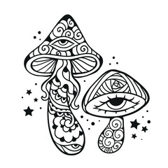 Magic Mushrooms. Vector illustration. Mushrooms hippie