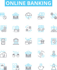 Online banking vector line icons set. Online, Banking, E-banking, Internet, Banking, Digital, Banking illustration outline concept symbols and signs
