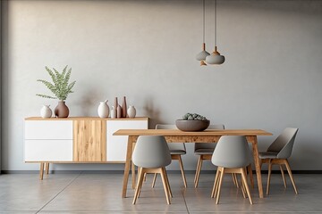 Modern Dining Room Interior, Minimalist Design, Stylish Decor.