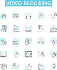 Video blogging vector line icons set. Vlogging, Videoblogging, Video-Blogging, Blogging, Videos, Stream, Youtubing illustration outline concept symbols and signs