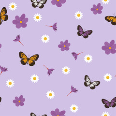 Seamless flower and butterfly pattern. Simpless elements for textile, paper, fabric, background. Vector