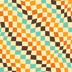 Abstract background of Psychedelic Groovy Checkerboard design in 1970s Hippie Retro style. Vector seamless pattern ready to use for textile, cloth, wrap and other.