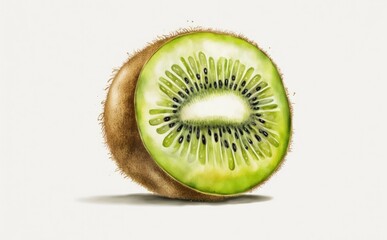 A drawn kiwi on white background watercolor tropical fruit organic food illustrations Generative AI