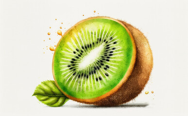 Fototapeta na wymiar A drawn kiwi on white background watercolor tropical fruit organic food illustrations Generative AI