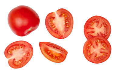 Tomato sliced isolated on white, top view