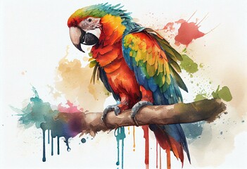 parrot macaw, watercolor style Generative AI - obrazy, fototapety, plakaty