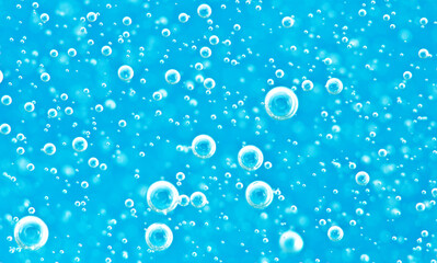 Turquoise background water texture close up with bubbles underwater