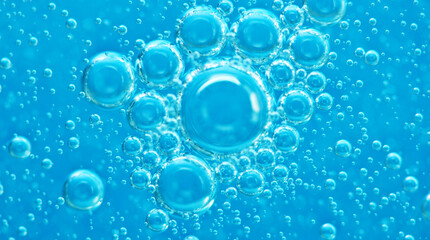 Turquoise background water texture close up with bubbles underwater