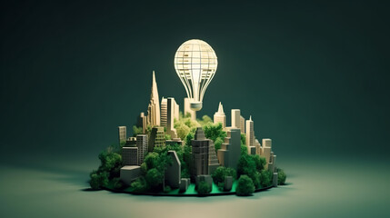 Paper art of green eco-city, Generative AI