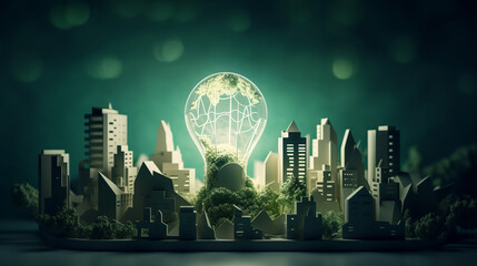 Fototapeta na wymiar Paper art of green eco-city, Generative AI