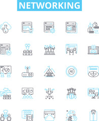 Networking vector line icons set. Networking, LAN, WAN, WiFi, Routers, Hubs, Ethernet illustration outline concept symbols and signs