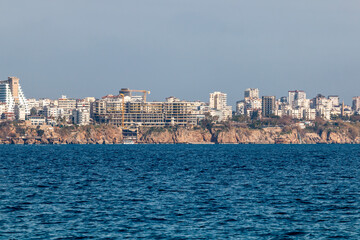 Fototapeta premium Panoramic view of the Mediterranean Sea and coastline in Antalya