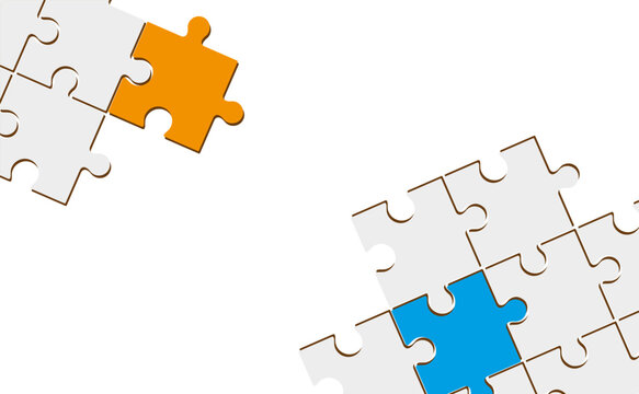 Three puzzle elements connected to each other. Vector drawing.