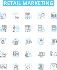 Retail marketing vector line icons set. Retailing, Merchandising, Advertising, Promoting, Selling, Branding, Targeting illustration outline concept symbols and signs