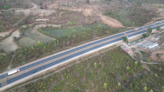 Aerial view road highway Ranchi tata road drone camera moving close to the mountain landscape 4k footage