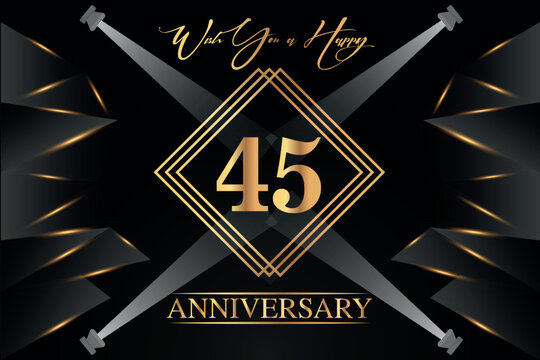 45 year anniversary celebration luxury golden color logo design with elegance gold line and number on black background