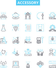 Accessory vector line icons set. Finery, trinkets, knick-knacks, apparel, ornaments, trimmings, paraphernalia illustration outline concept symbols and signs