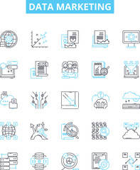 Data marketing vector line icons set. Data, Marketing, Analytics, Automation, Email, Social, Segmentation illustration outline concept symbols and signs