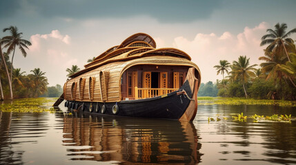 House boat on the river side kerala  - obrazy, fototapety, plakaty