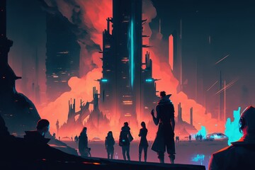 Rebels in the Glow: A Surreal and Disorienting Analogpunk Landscape