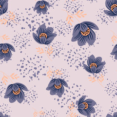 Romantic flower seamless pattern. Elegant floral endless background. Abstract stylized botanical illustration.