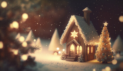 Enchanting Christmas Scene with Snowy Streets and Illuminated Homes