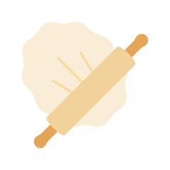 Rolling out dough. Rolling pin and dough isolated on white background.
