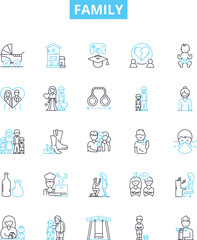 Family vector line icons set. kinship, relatives, clan, folks, lineage, descendants, progeny illustration outline concept symbols and signs